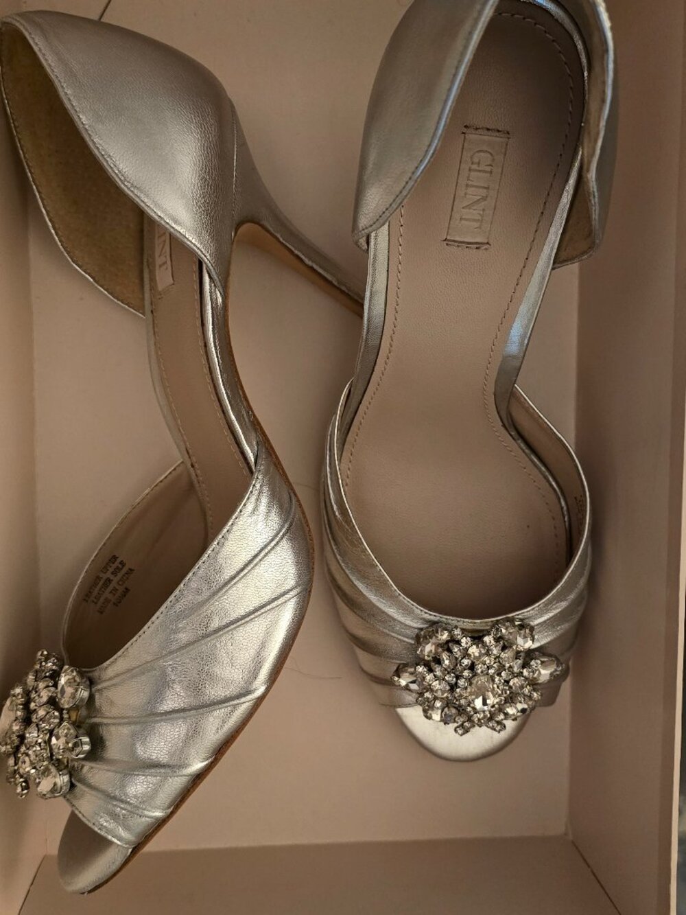 Glint metallic silver d'Orsay peep-toe pumps size 10.5